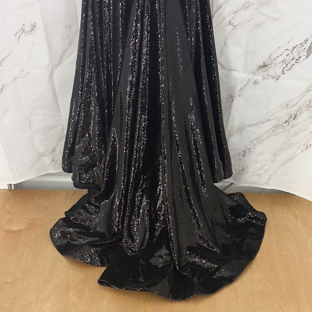 Jovani Black Sequins Formal strapless Dress long train side split size 10 - Picture 4 of 8